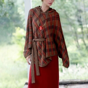 Anthropologie Charlie & Robin Hallstatt Plaid Hooded Poncho Cape Sweater OS